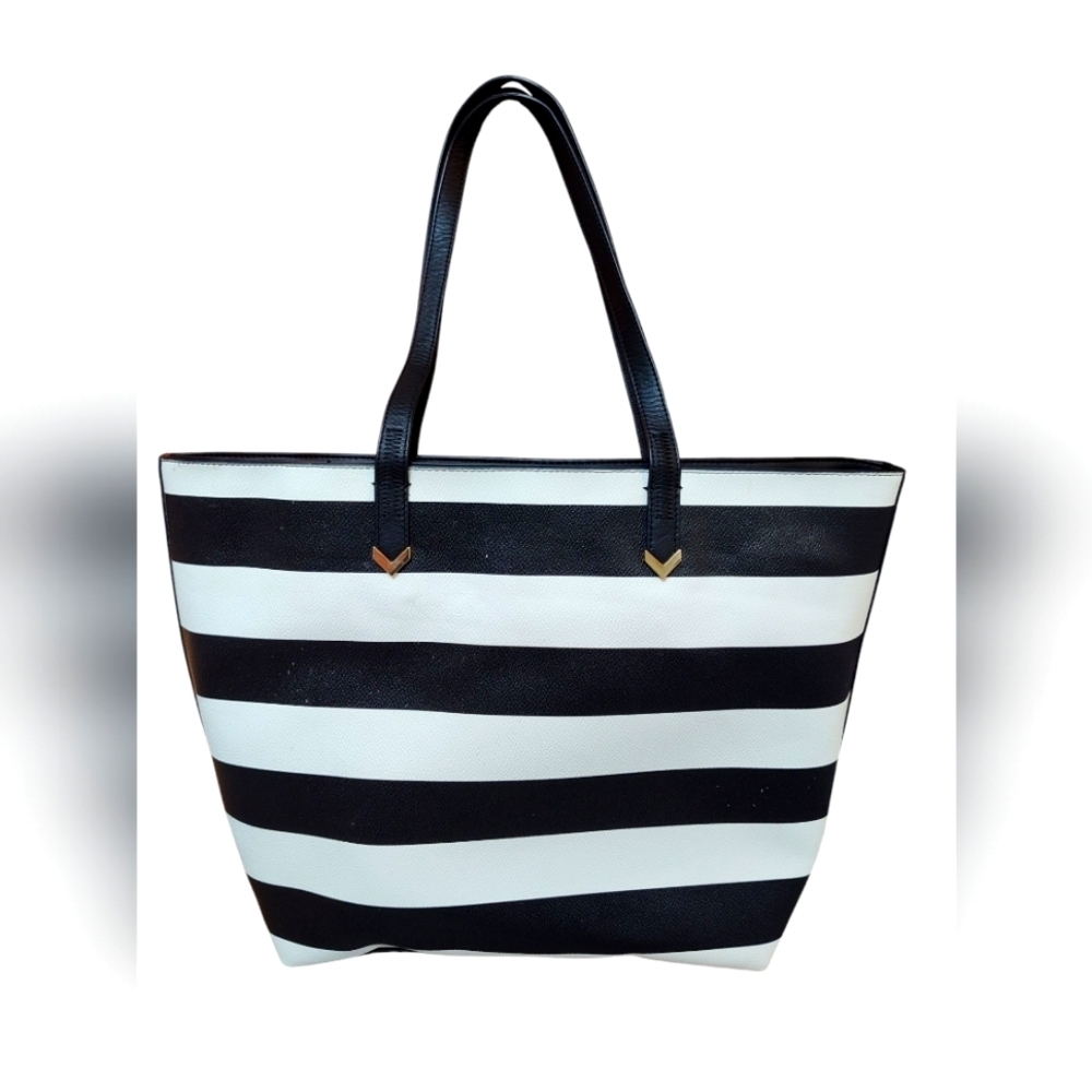 Stella & Dot Black & White Striped Tote